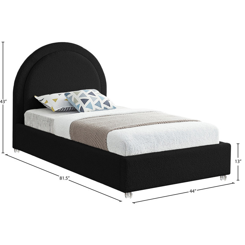 Milo Upholstered Boucle Platform Bed, Black Boucle Fabric, Twin