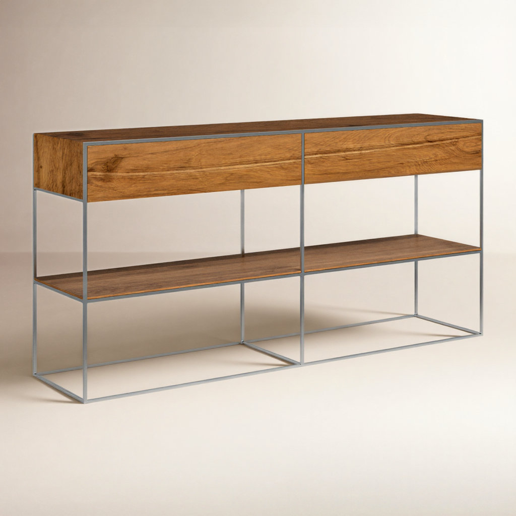 Ophelia 63'' Solid Wood Console Table, Brown, Silver