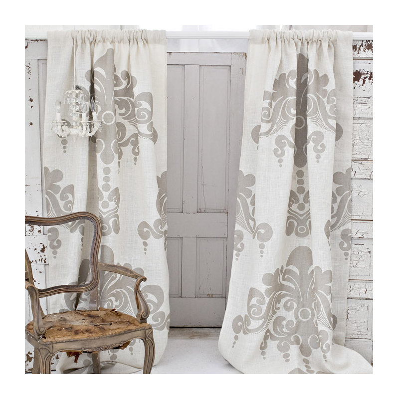 Jute Damask Room Darkening Rod Pocket Single Curtain Panel, Ivory / Pearlized Sand, 54" W x 84" L