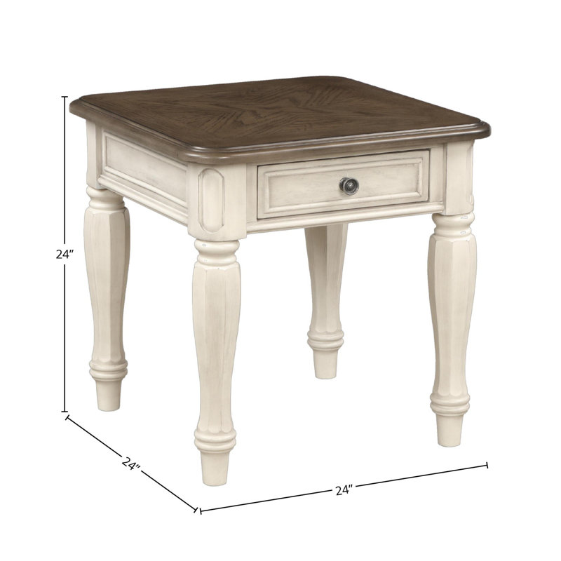 Table de bout antique blanche et brune avec tiroir de rangement