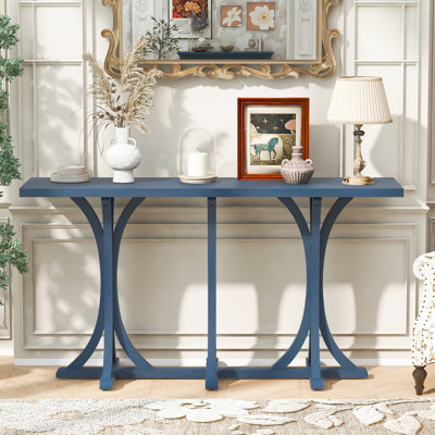 Console en U de style U de 59,8 po avec plateau en placage de chêne, pieds courbés minces en bois d'hévéa, fonctionnels pour les couloirs, les entrées idéales et les salons