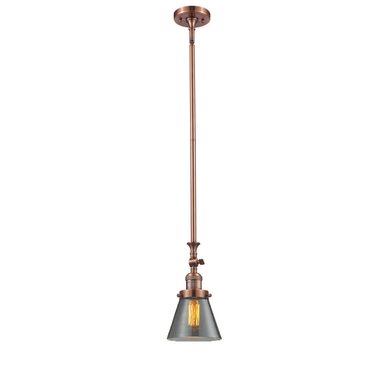 Luminaire suspendu conique 1 lumière, Cuivre antique, Fumée