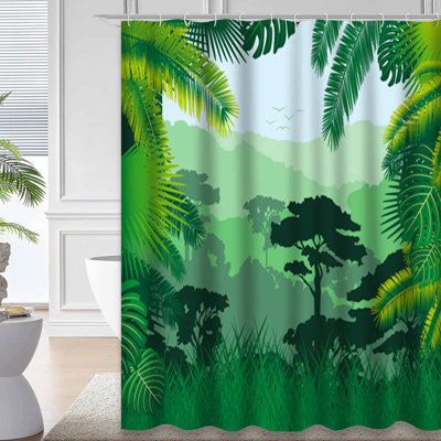 Rideau de douche à feuilles tropicales avec 12 crochets
