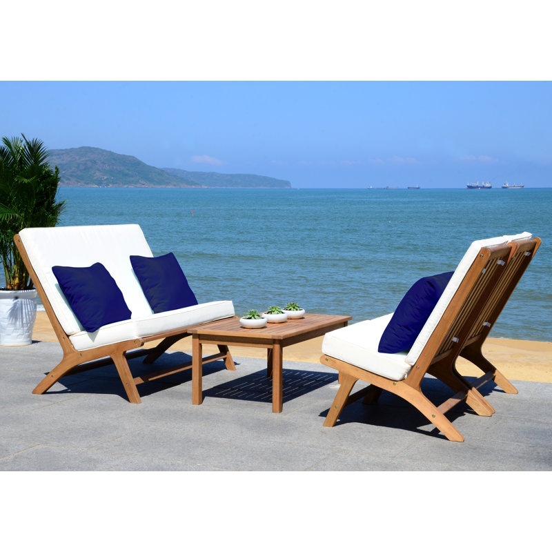 Eubank Eucalyptus 4 - Person Patio Conversation Set with Cushions, Natural Frame/Beige Cushion