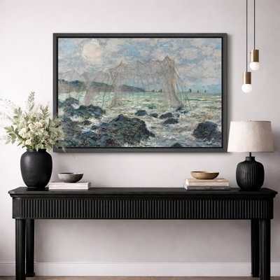 Fishing Nets at Sea Artwork, Coastal Room Pictures, Framed Canvas Giclee Print Wall Art.