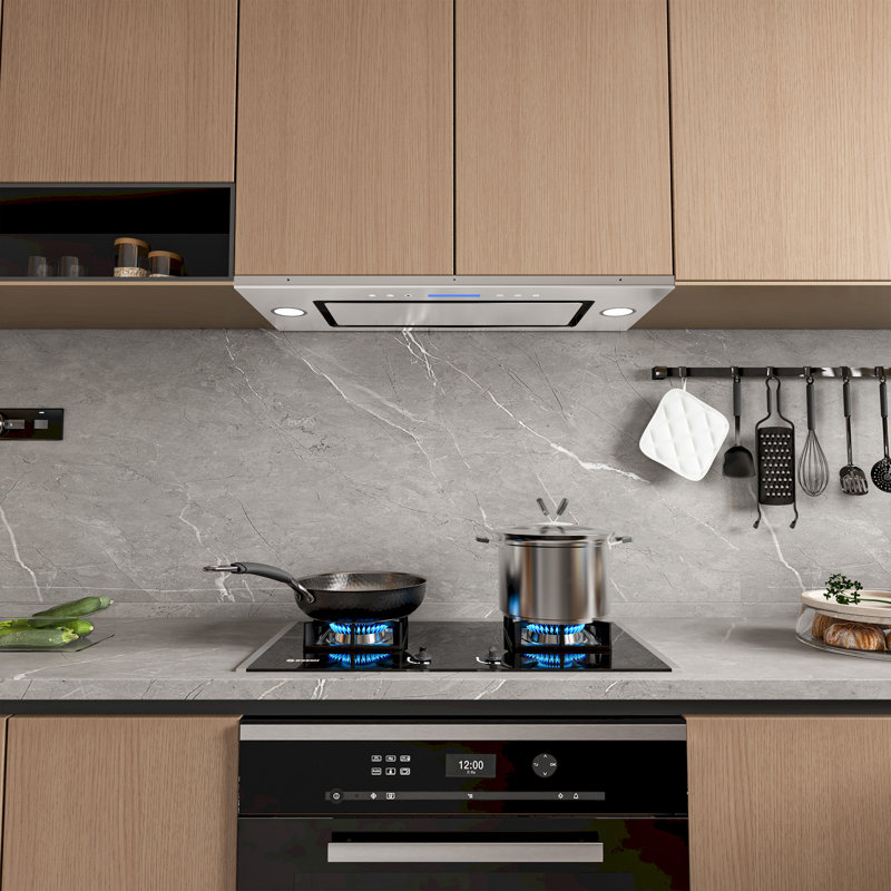 30 inch 900 CFM Convertible Insert Range Hood 4 Speed Quiet White Tempered Glass Panel Push Button Control with LED Lights
