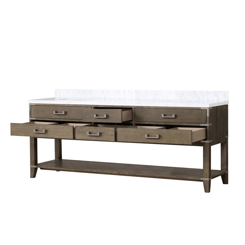 Meuble-lavabo double en chêne gris 84 po X P 22 po D, avec plateau en marbre de Carrare, Gris