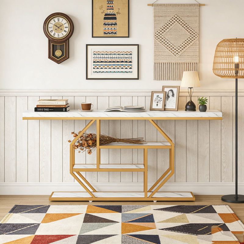 4-Tier Console Table Sofa Table Accent Table with Storage Shelves