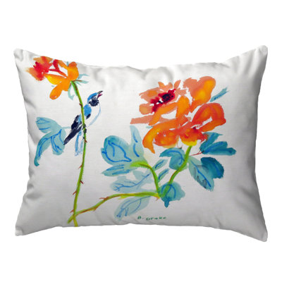  Bird and Roses Outdoor Rectangular Pillow Cover & Insert