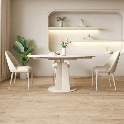 Modern White Round Solid Wood Sintered Stone tabletop Dining Table