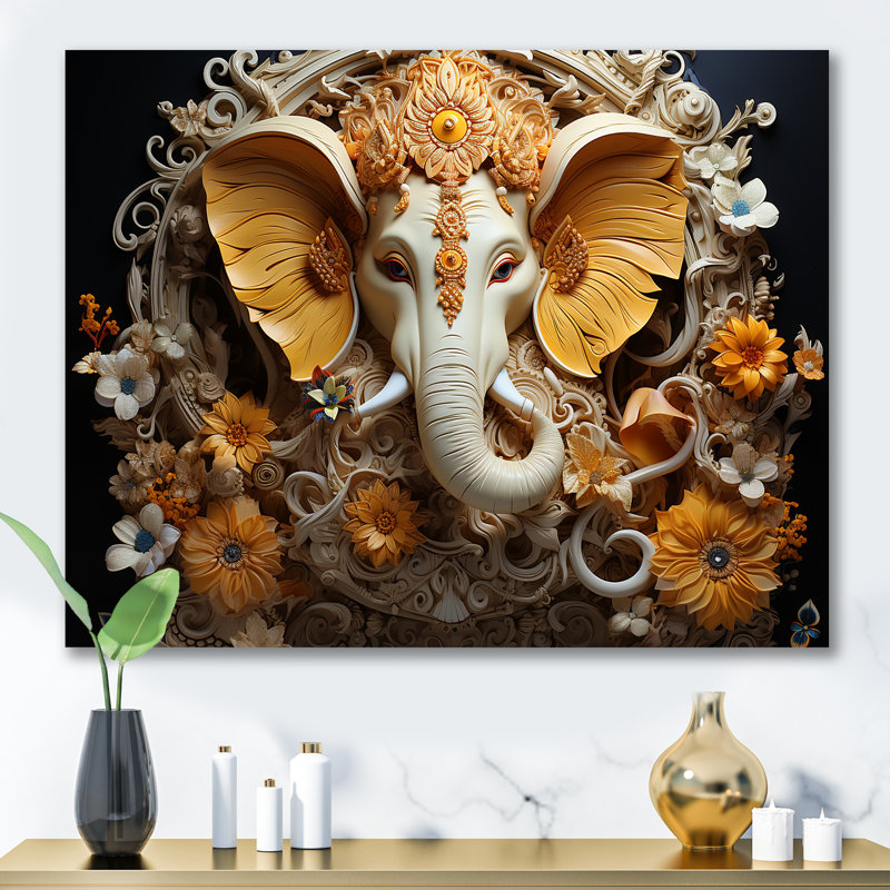 «Hindu Ganesha Elephant Dog Curmeric Tints I - Hinduism», art encadré, Toile tendue, Sans cadre, H 30 po x l 40 po