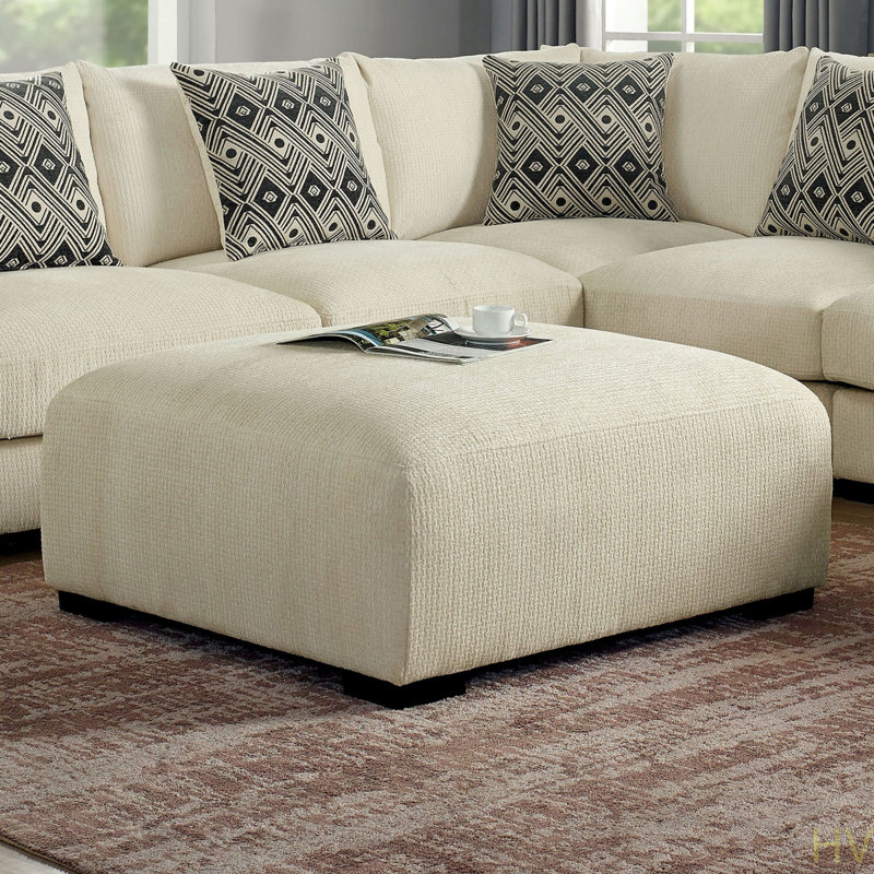 Contemporary Style Square Upholstery Huge Padded Ottoman With Memory Foam Layer Modular Design And Tape Legs, Beige