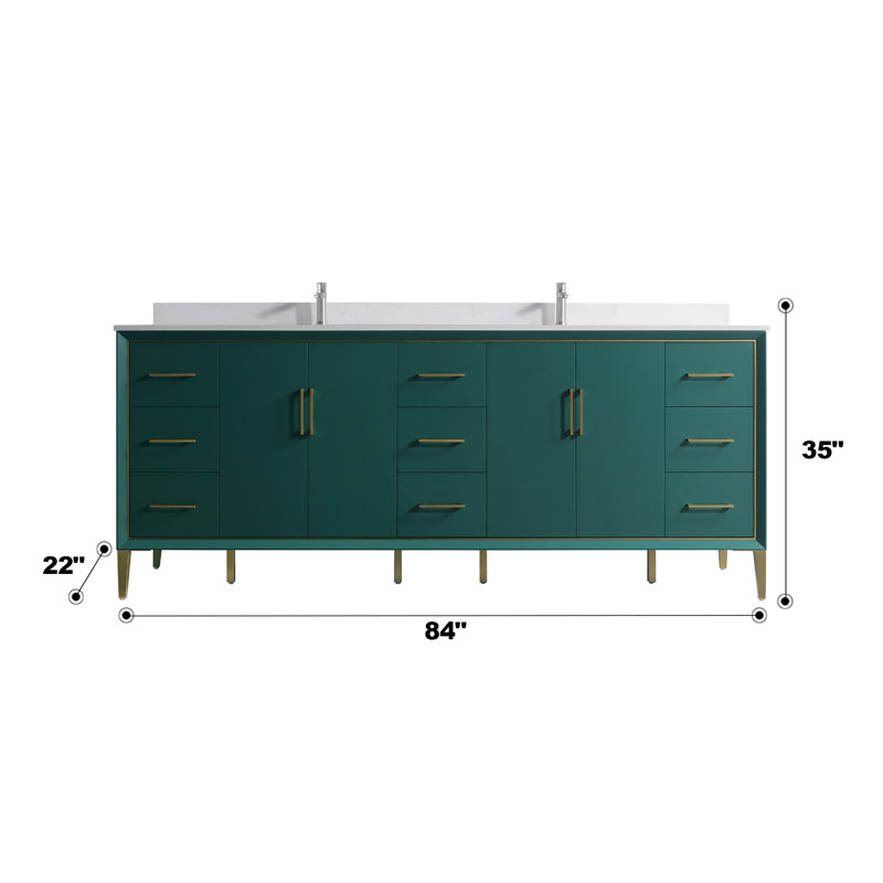 Capot - 4 g 84,00 po X P 22,00 po P 35,00 po Meuble-lavabo autoportant en bois vert H avec double plateau blanc