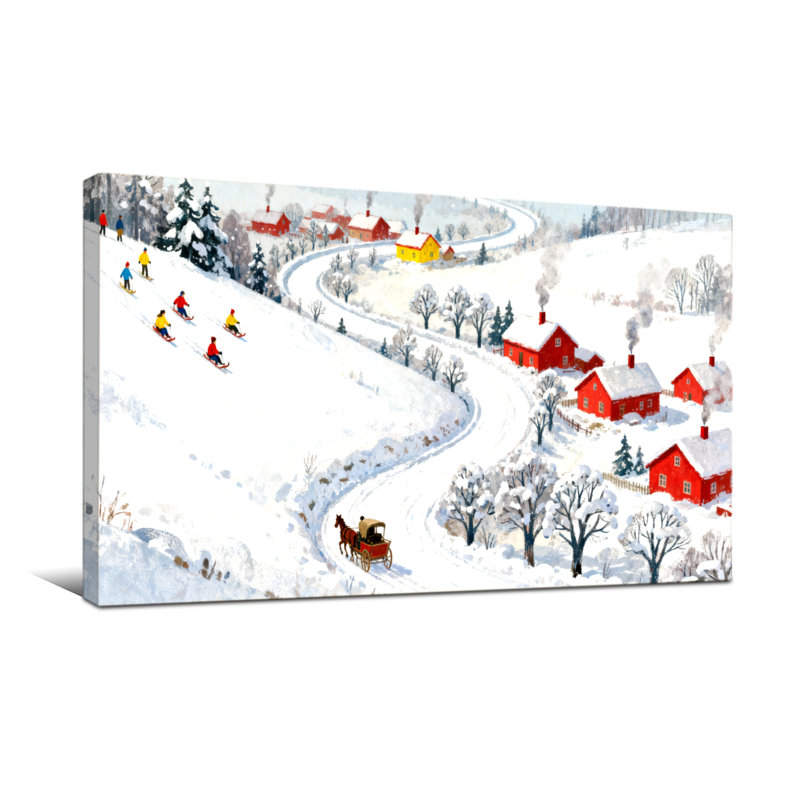 Scène de village de Noël d'hiver avec neige et maisons, H 20 po x l 40 po
