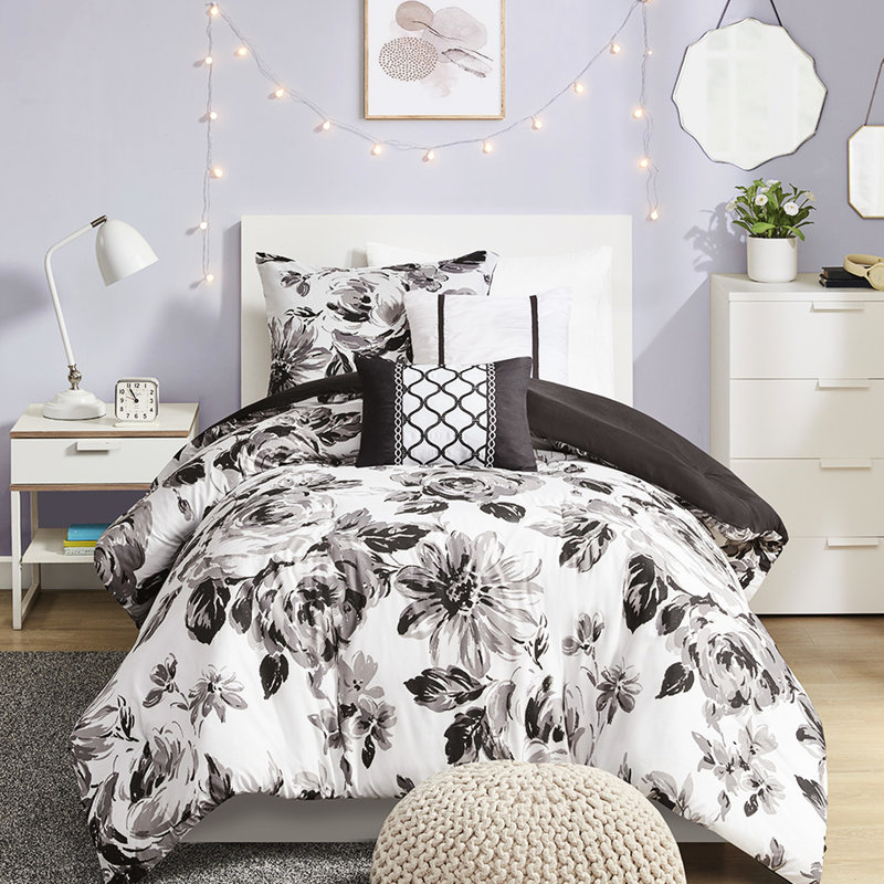 Lit simple / simple TG - édredon floral, traitement anti-odeur, édredon simple et coussin floral, doux, odeur