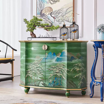 Green Hand-Painted Accent and Buffet Cabinet