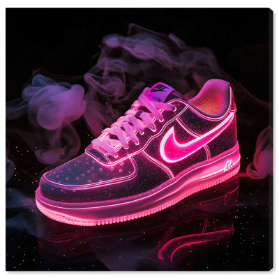 Pink Neon Nike Canvas Sneaker Art Print by Art Remedy