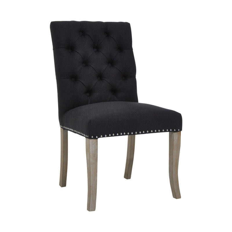 Bronstein 52cm H Tufted Linen Upholstered Side Chair, Black