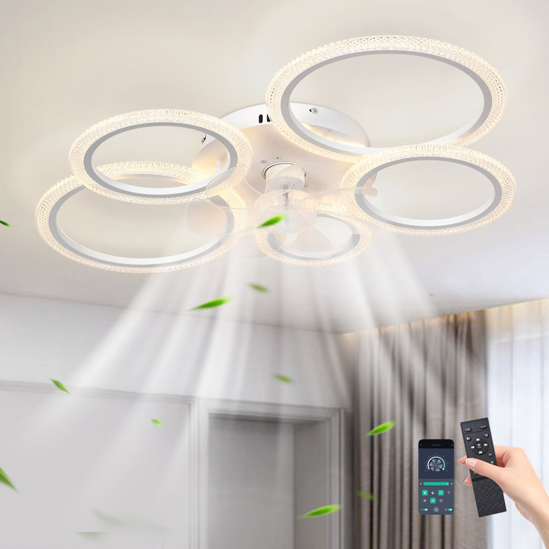 Ventilateur de plafond encastré à DEL à intensité variable et réversible de 31,49 po à 6 vitesses avec télécommande et application Debrann