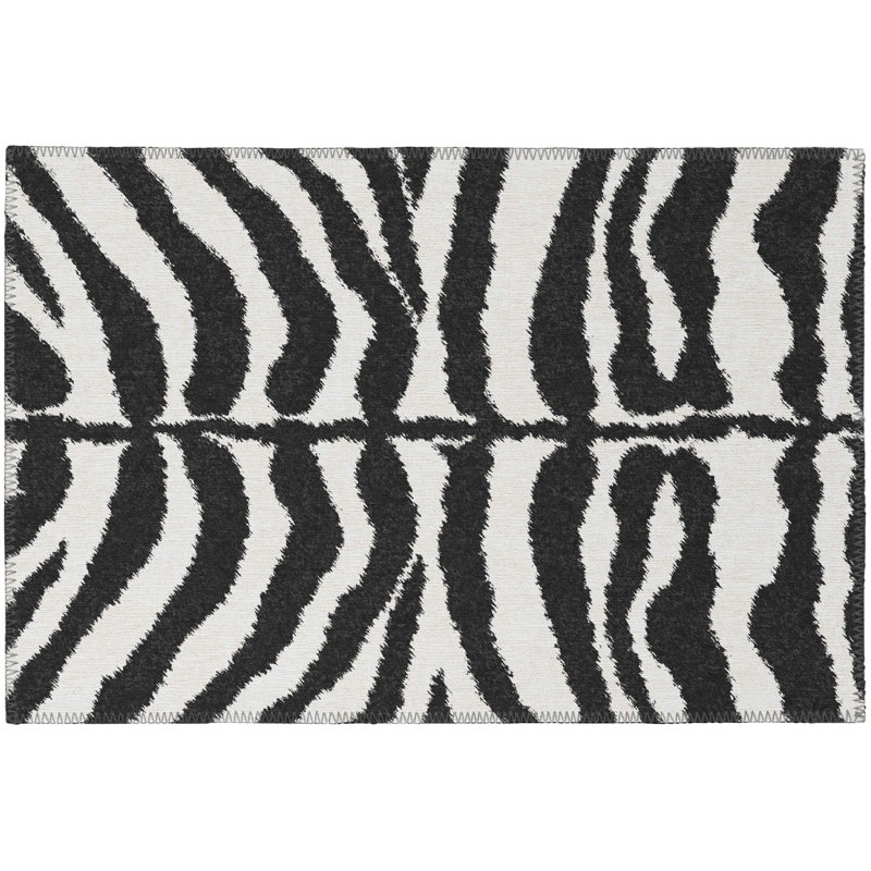 Tapis noir tissé à la machine Reme, Rectangulaire 3 pi x 5 pi