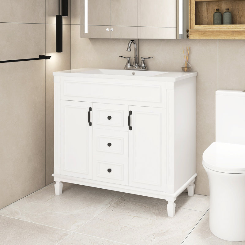 Ensemble de meuble-lavabo autoportant 36 po avec comptoir en céramique 36 po, Blanc