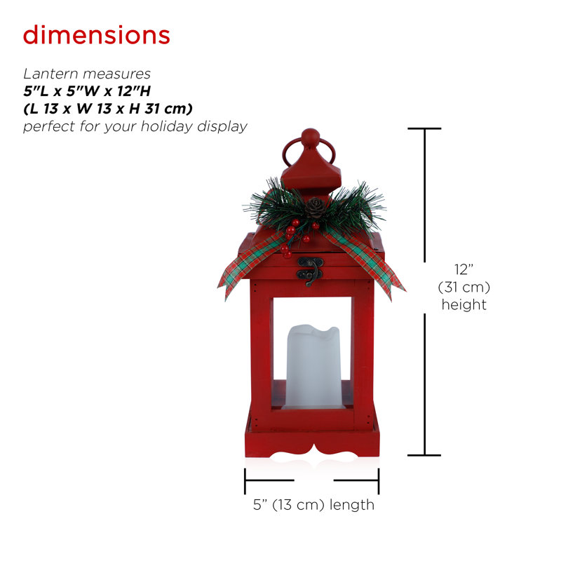 Alpine Metal and Glass Lantern with Warm LED Light Faux Candle, Red