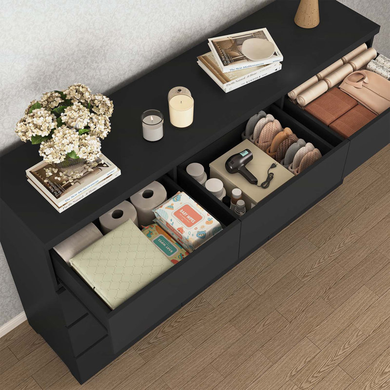 12-Drawer Modern Wood Storage Cabinet, Black