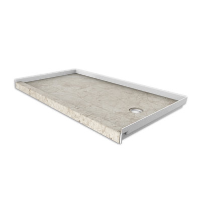 Base de douche en alcôve avec drain à droite en crème Botticino l 60 po x P 32 po FlexStone®
