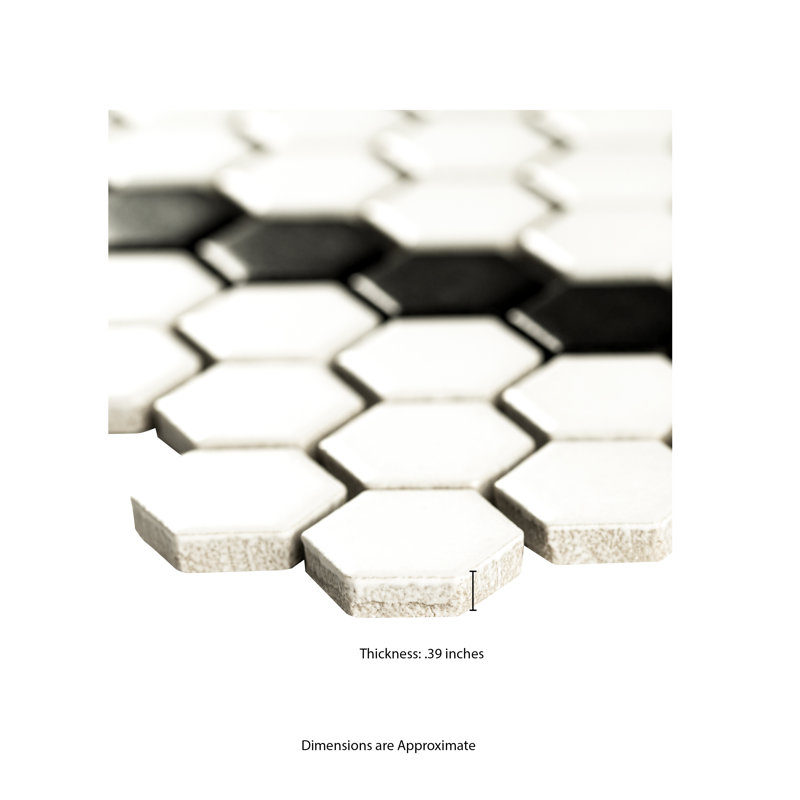 Hive 12 in. x 12 in. Matte Porcelain Mosaic Floor and Wall Tile, Black and White