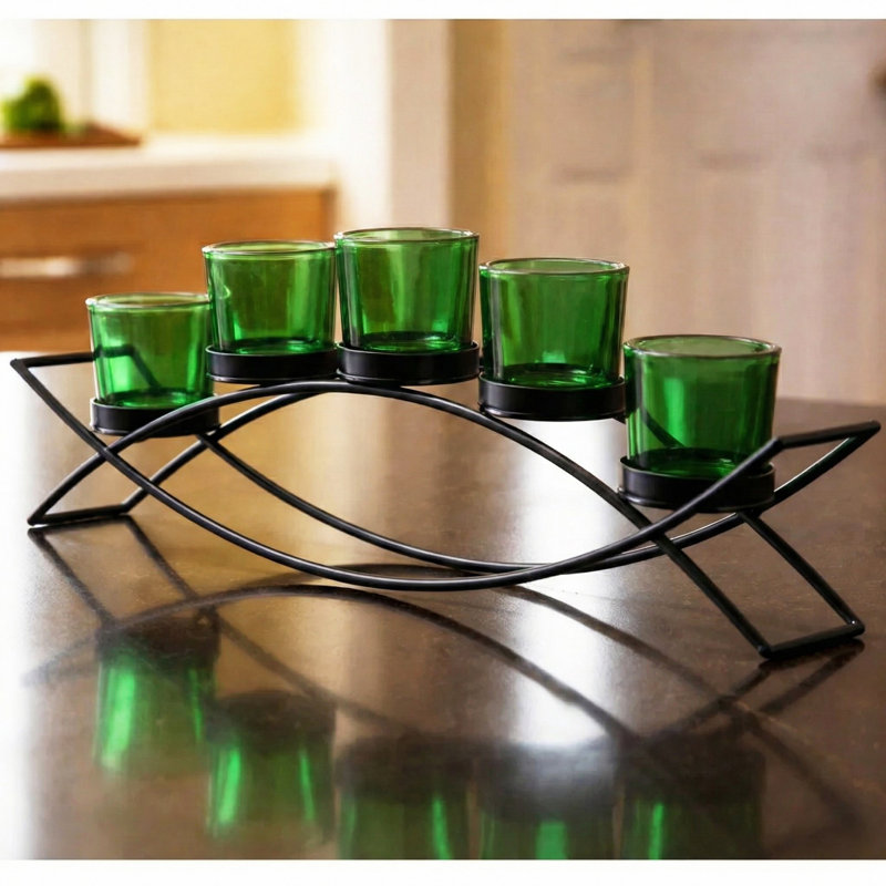 Iron Arch Candle Holder Table Centerpiece, Black/Green