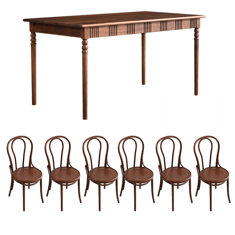 Vintage walnut dining table set, 29.53"H x 55.12"L x 31.5"W