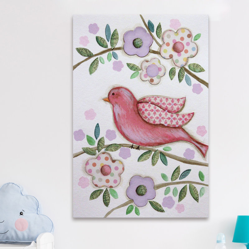 "Collage Bird" by Reesa Qualia Painting Print on Wrapped Canvas, 36" H x 24" W x 1.5" D