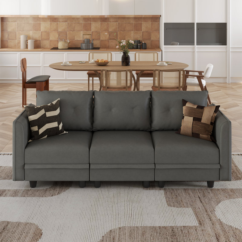 Tomario 85" Upholstered 3 - Seater Modular Sofa With Storage Ottoman, Gray Polyester