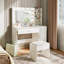 Dressing Table With LED Mirror & Storage Stool, White Vanity Desk With 3-Color & Dimmable Lights