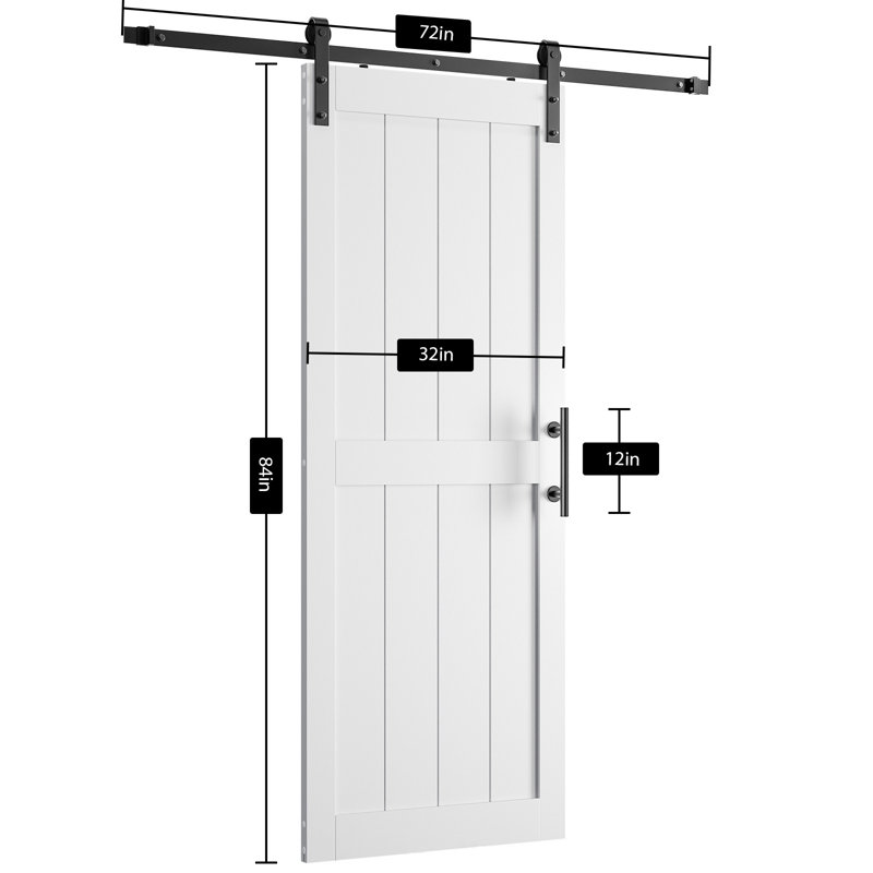 Porte de grange en bois manufacturé avec quincaillerie d'installation, 32 po x 84 po, Blanc