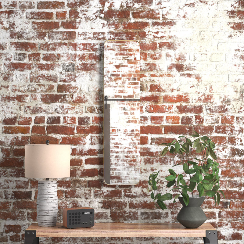 Miroir mural minimaliste en métal avec cadre mince, Doré, 47,5 po x 12 po