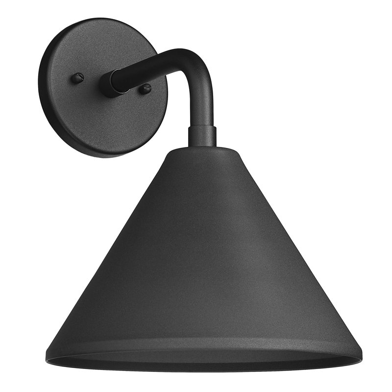 Ebern Designs Covington 1 Light Outdoor Wall Sconce in Textured Black with Black Aluminum Shade, 12.4" H x 10" W x 11.84" D