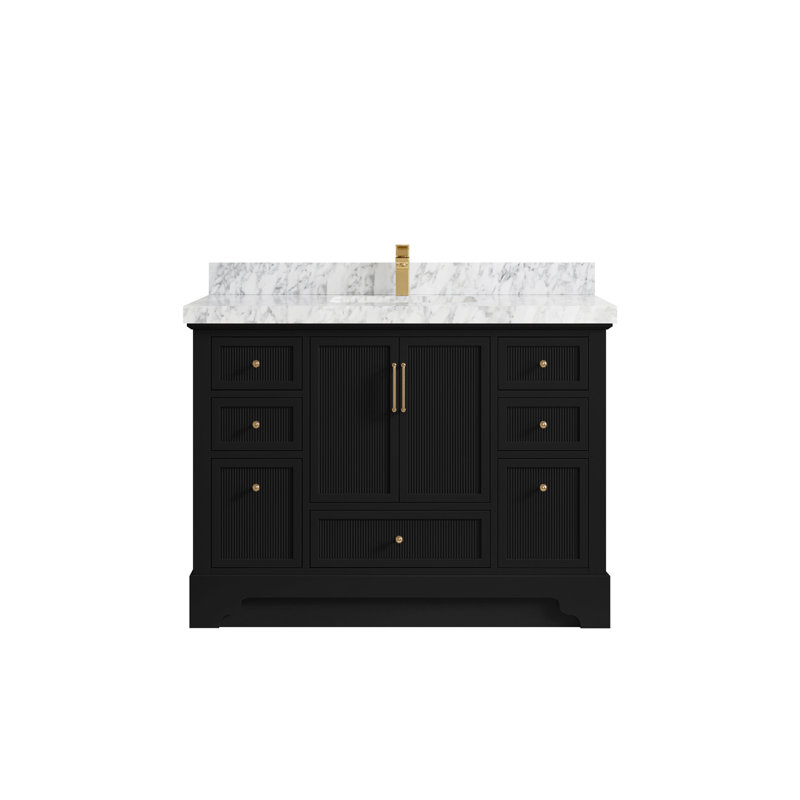 Meuble-lavabo simple autoportant 48 po avec plateau en marbre Alys