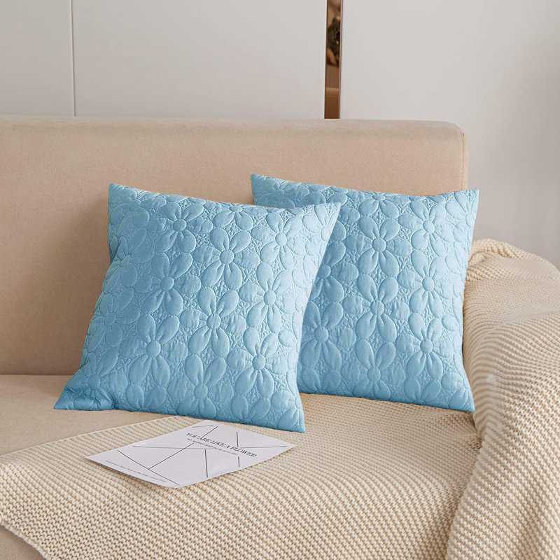 Housses de coussin floral matelassées (ensemble de 2), Bleu, 18" x 18"