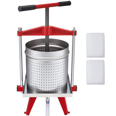 Presse-fruits à fruits, 3,96 gallons / 15 L, machine à jus manuelle en acier inoxydable, poignée en T robuste et poutre transversale pour presse-légumes cidre, pomme et raisin, avec 2 sacs filtrants, pour la brasserie à domicile