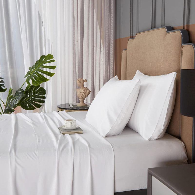 Draps 100% Tencel, ensemble de draps 18 po, Blanc, Très grand californien