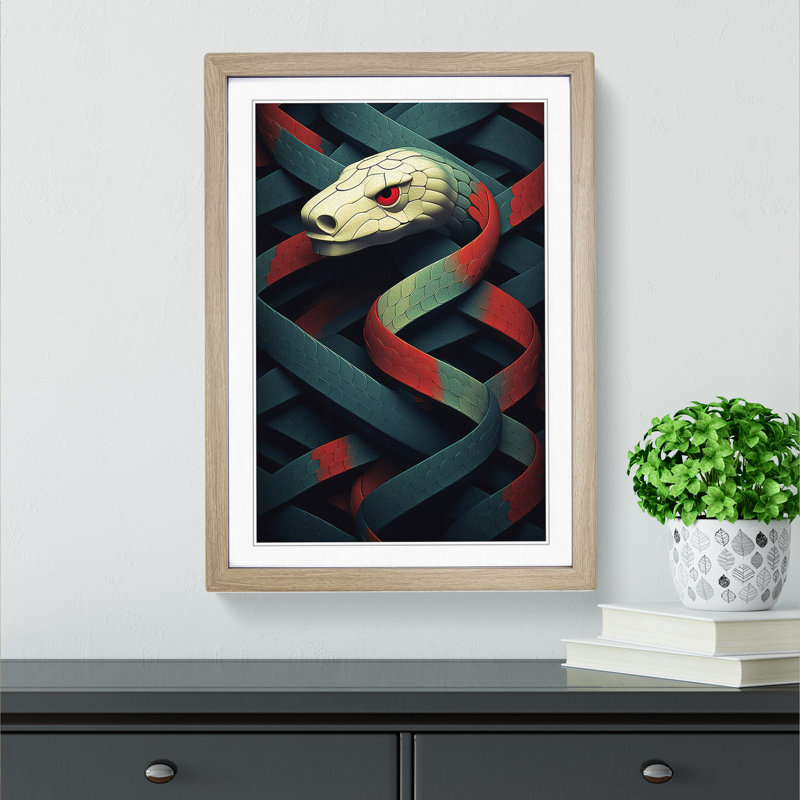 Snake Geometric 1 Piece Single Picture Frame Wall Art, 34cm H x 25cm W x 2cm D, Oak