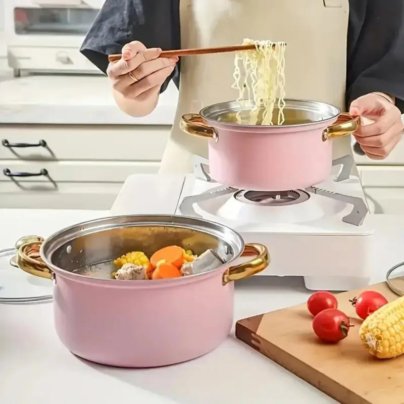 Batterie de cuisine, ensemble de batterie de cuisine 6 pièces, poêle à frire, casserole à lait, casserole, casserole, acier inoxydable