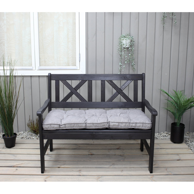 Almetra Solid Wood Pine Outdoor Bench, 88cm H x 107cm W x 61cm D, Black