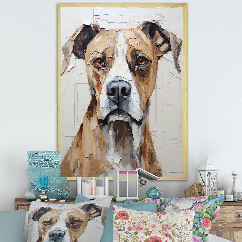 Portrait d'un berger anatolien sur toile, Cadre doré simple, H 32 po x l 16 po x P 1 po