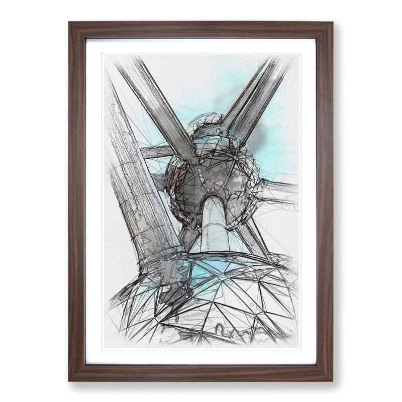 Atomium in Brussels Vol.2 Sketch - Picture Frame Graphic Art, 90cm H x 65cm W x 2cm D, Walnut
