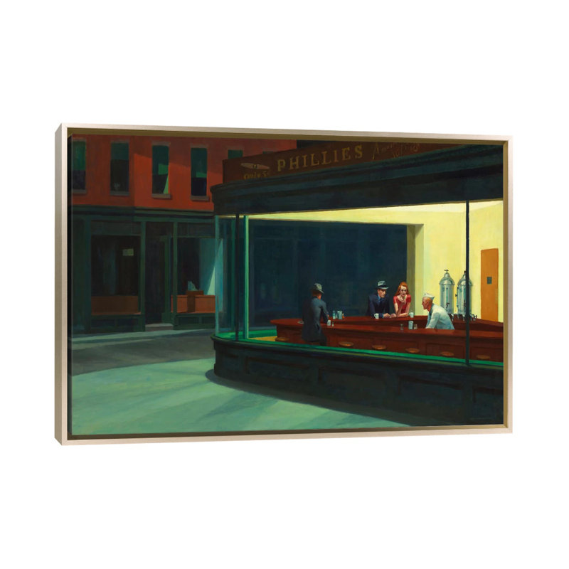 " Nighthawks, 1942 " by Edward Hopper, Champagne Framed, 32" H x 48" W x 1.5" D