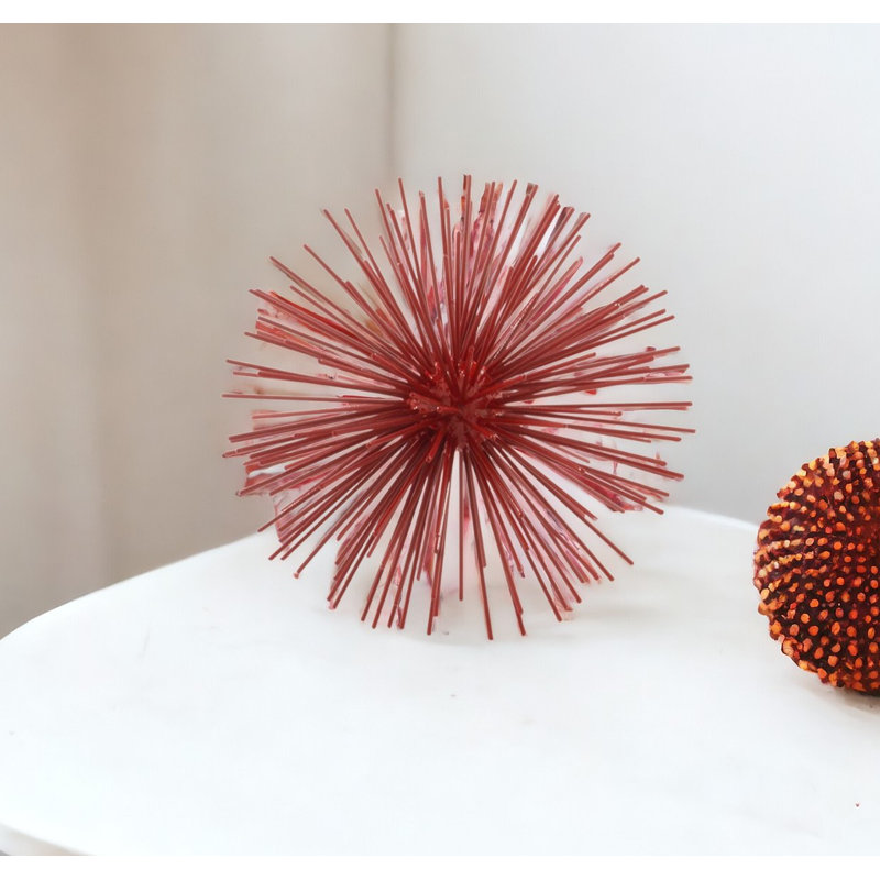 10" Antique Gold Finish Large Urchin Sphere, 8" H x 8" W x 8" D, Red
