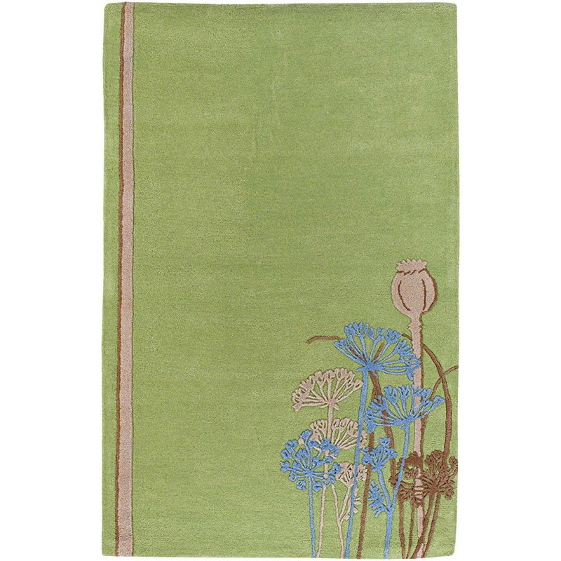 Dooling Authentic Hand-Tufted Handmade Grass Green & Periwinkle Whimsical Botanical Wildflower Wool Area Rug