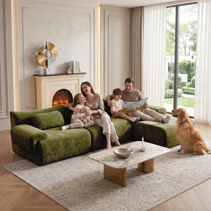 Canapé d'angle modulaire en forme de L Ross Cloud de 320 cm de large avec méridienne, canapé profond en tissu chenille, canapé surdimensionné pour salon